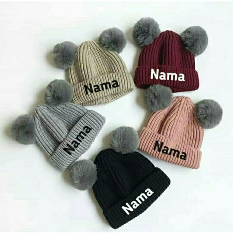 KUPLUK BAYI POMPOM bisa pake bordir nama/Kupluk Pompom Anak Bayi Cewek Cowok Polos / Bordir Nama Suka Suka-1