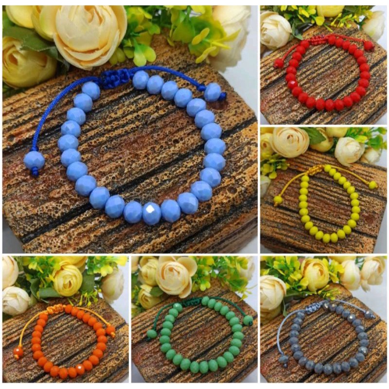 Gelang Kristal 8mm Gelang Batu Crystal Ceko Diamond Tali Serut Colorfull Gelang Batu Gelang Cewek