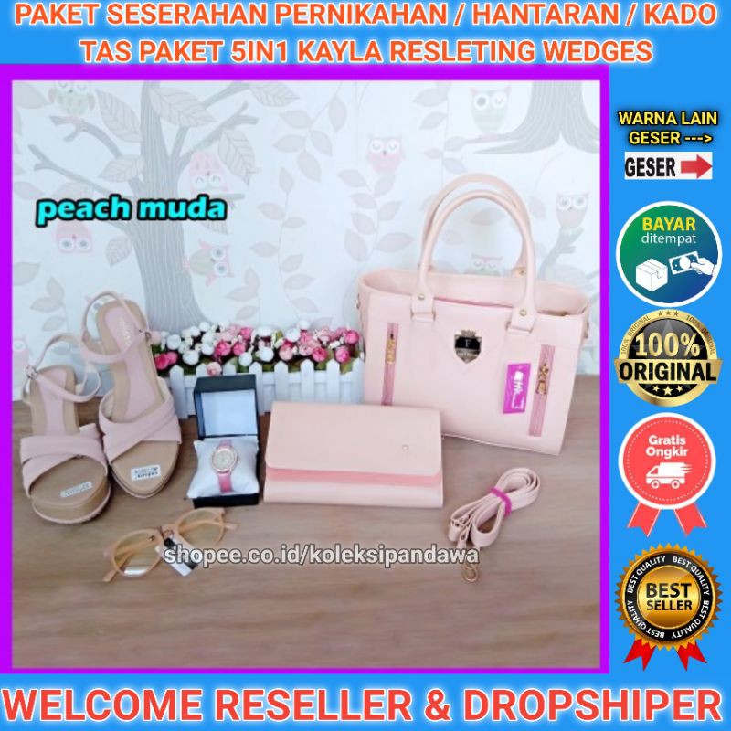 PAKET SESERAHAN PERNIKAHAN TAS JAM TANGAN KACAMATA FASHION DOMPET SENDAL WEDGES SANDAL WEDGES WANITA