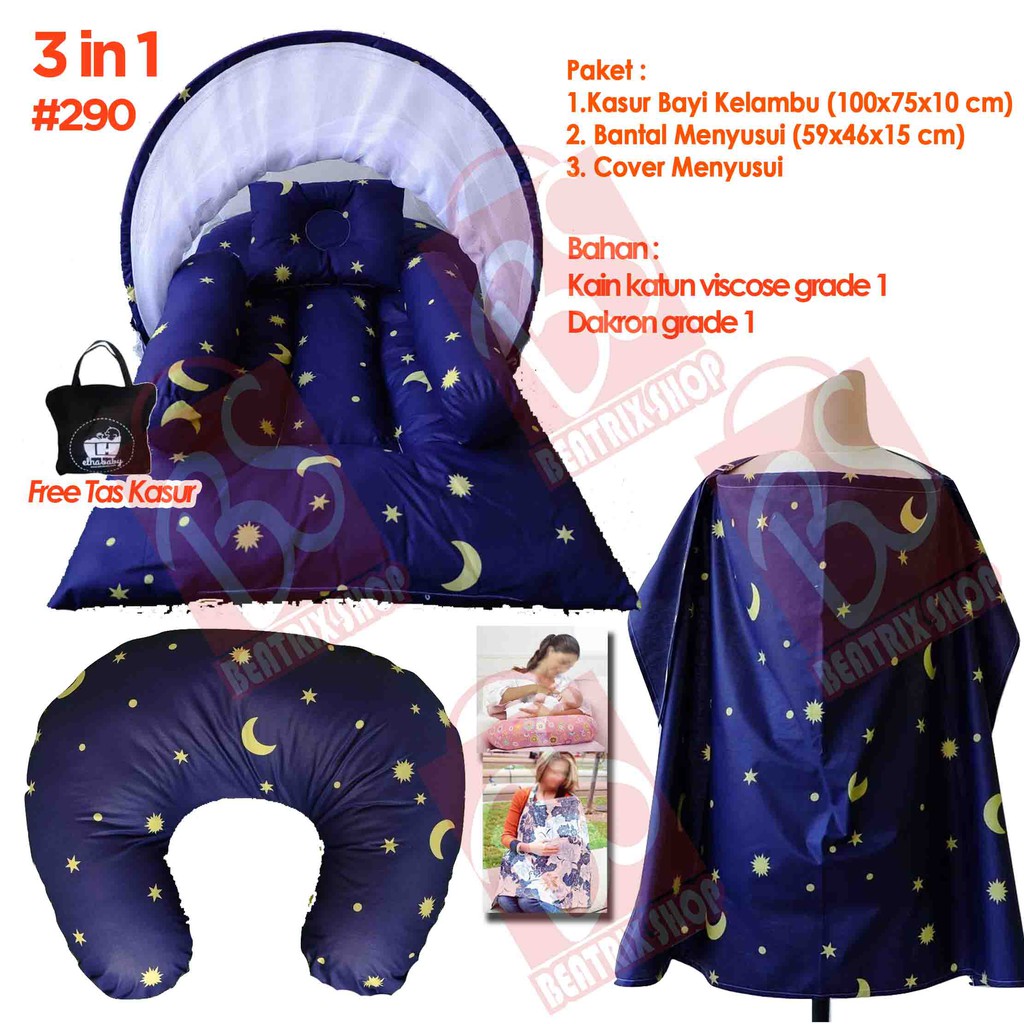 SALE 3 in 1 kasur bayi kelambu star moon dan bansui doraemon apron cover menyusui elha baby murah