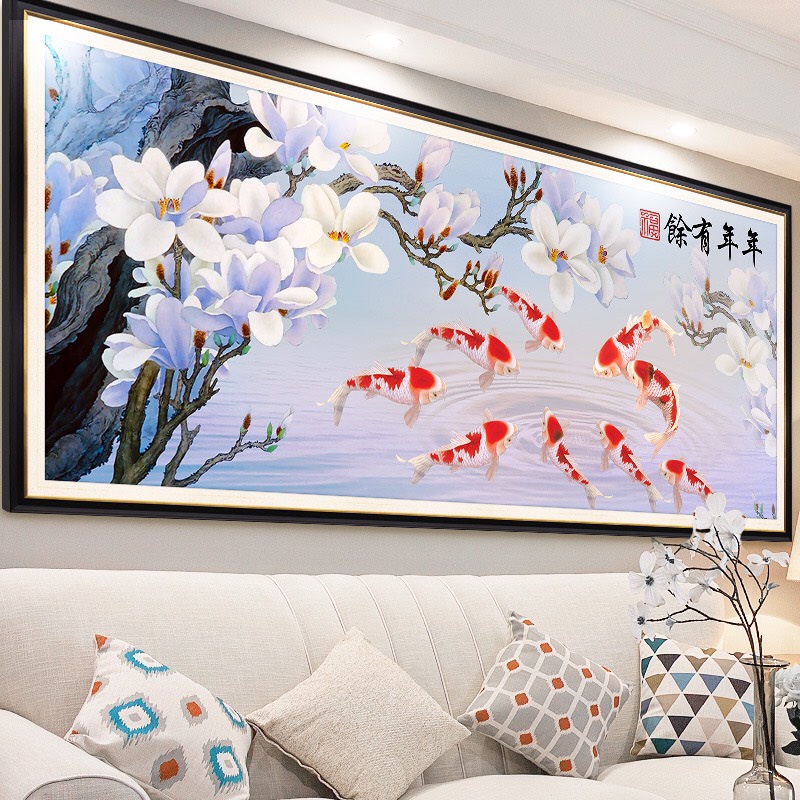 DIY Diamond Painting FUll 5D Terbaru 9 Ikan Koi Dan Bunga No 6307