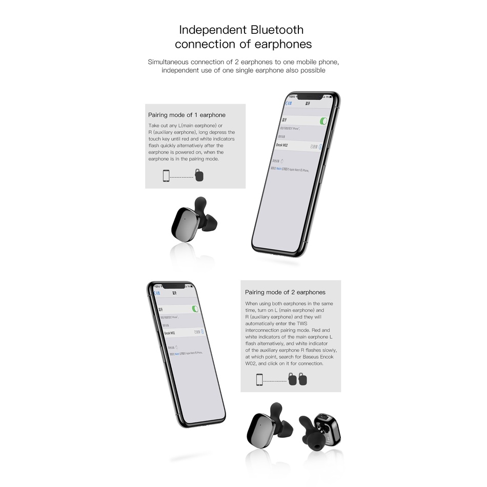 TWS Smart Wireless Bluetooh IPX4 HD Earphones with Noise Reduction Encok W02 NGW02