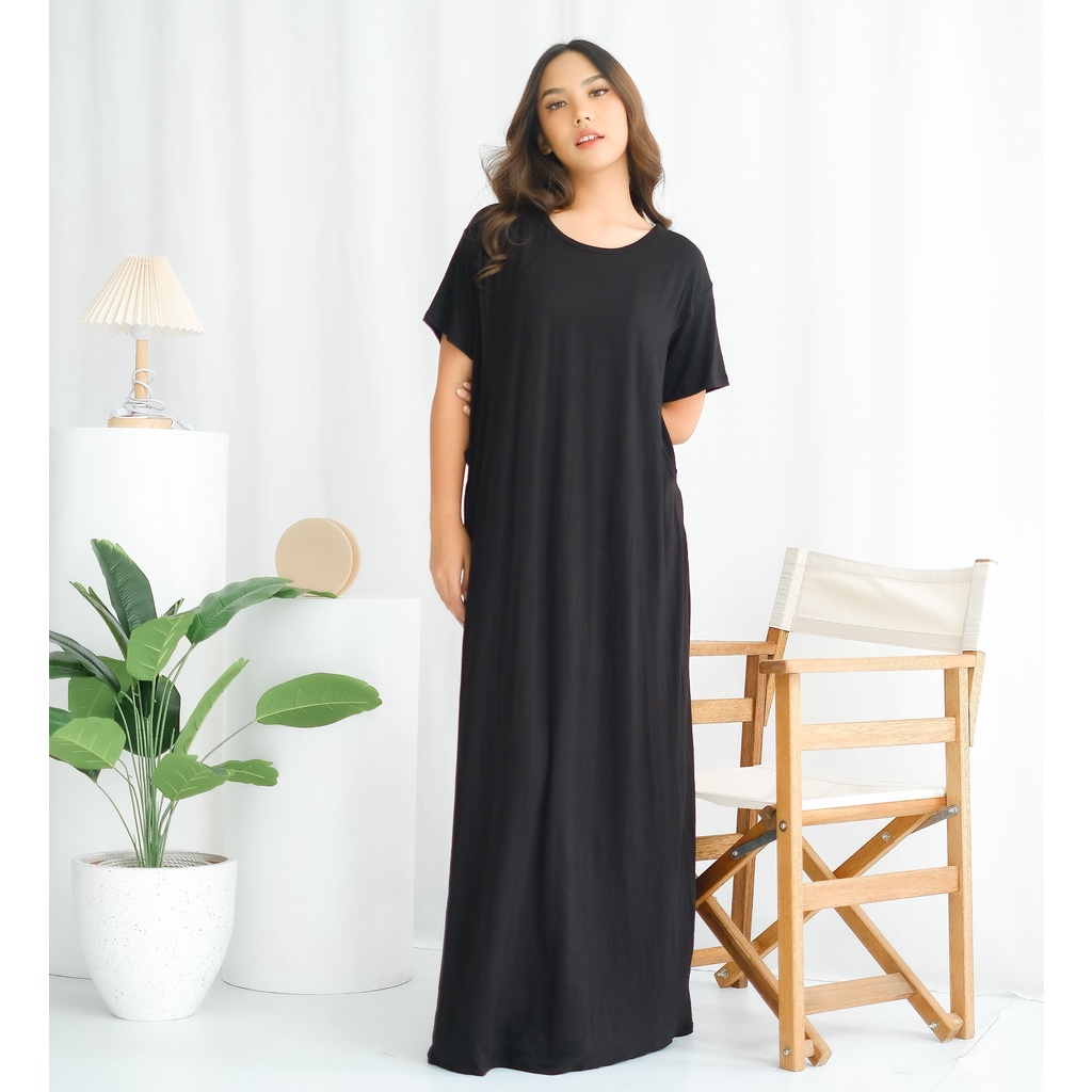 Baju Menyusui Panjang Semata Kaki Long Dress Busui | Laura Maxi Bukaan Samping Kanan Kiri | Baju Hamil Bisa Melar