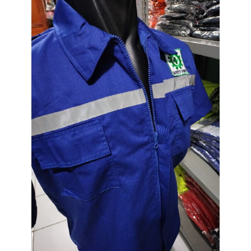 LENGAN PENDEK RESLETING BAJU SAFETY BIRU WEARPACK ATASAN BERLOGO K3 BENDERA