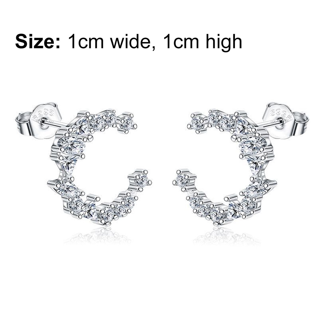 Hu Hu Hu Hu Hu Alat Bantu Pasang Kacamata♡ 1 Pasang Anting Tusuk Sterling Silver 925 Bentuk Bulan Sabit Hias Cubic Zirconia Untuk Wanita