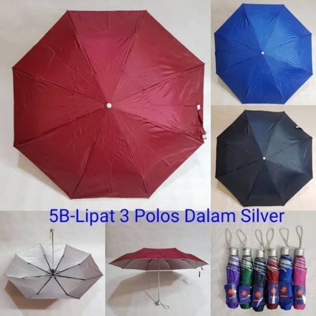 Payung lipat 3 polos warna dalam silver nagoya sakura