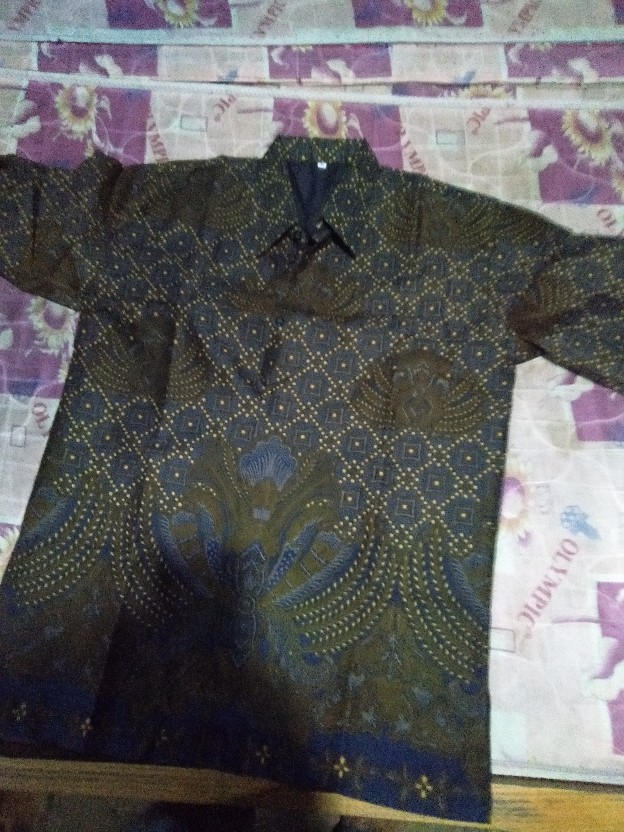 Kemeja Batik Pria Lapis Furing Reguler Fit Katun Pari Coklat Panjanng Batik Solo