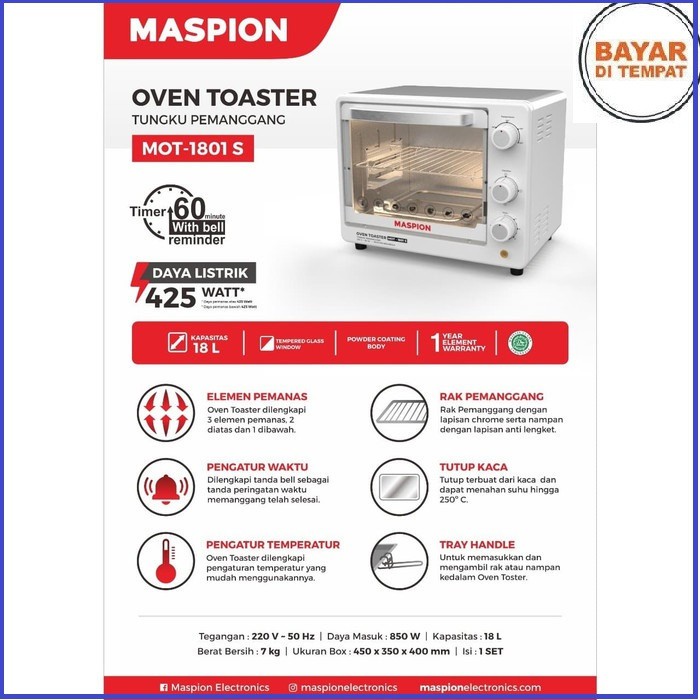 Oven Toaster Maspion MOT-1801S - Kapasitas 18 Liter-jumboo