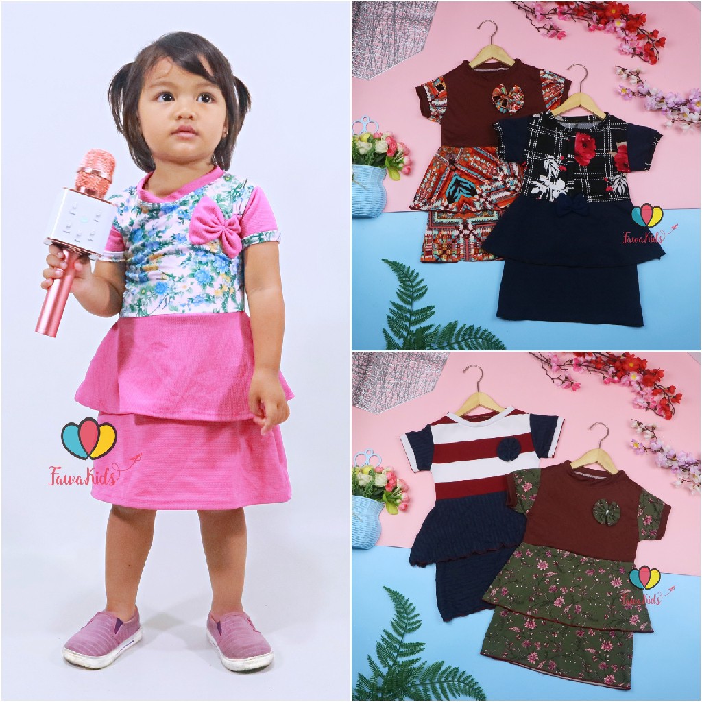Dress Viona 3-4 Tahun / Dres Anak Perempuan Baju Fashion Kids Pesta Adem Motif Lengan Pendek