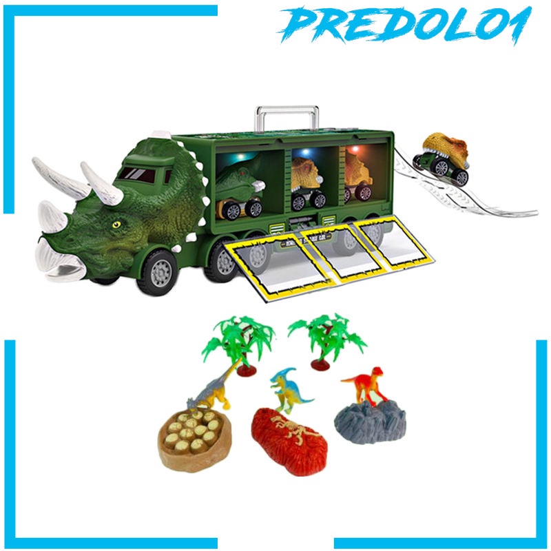 (Predolo1) Mainan Truk Transportasi Dinosaurus Model Pull Back Warna Hijau Untuk Anak Laki-Laki