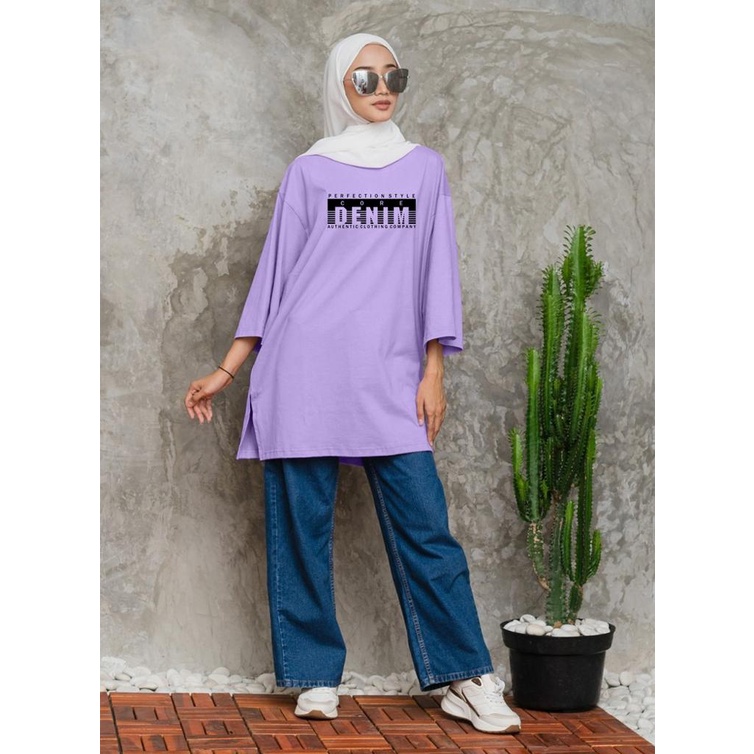 KAOS OVERSIZE TOP HIJAB WANITA BASIC DENIM / OVERSIZE SLIT BLOUSE