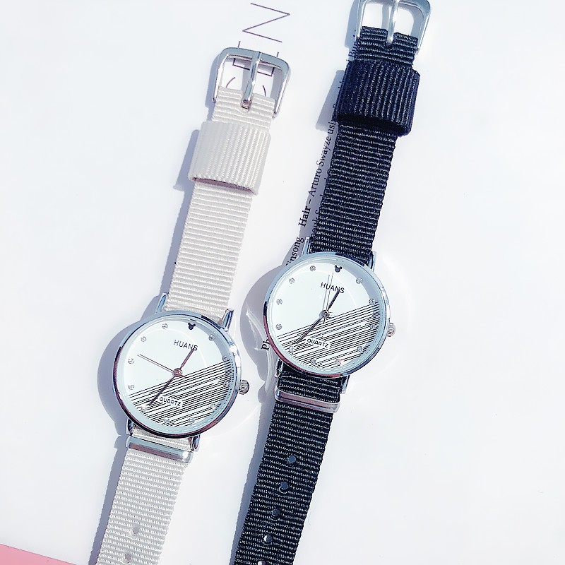 Jam Tangan Wanita Quartz Casual Korea Watches Nylon Strap Fashion Import