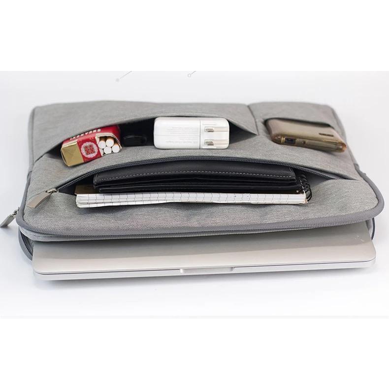 Tas Laptop Softcase Sleeve Nylon Extra Pocket 14 15 inch - Dark Grey