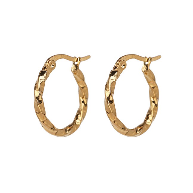 LRC Anting Tusuk Fashion Gold Geometric Circle With Diamond Metal Earrings F33251