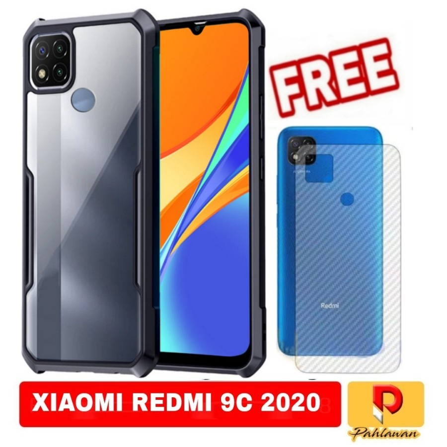 Hard Case Xiaomi Redmi 9C 2020 Shocprof Tpu Tranparan+Garskin - Hitam