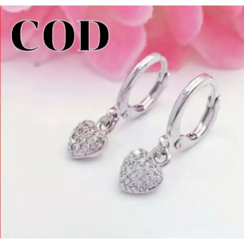 anting jepit love silver fashion wanita titanium original anti luntur dan karat