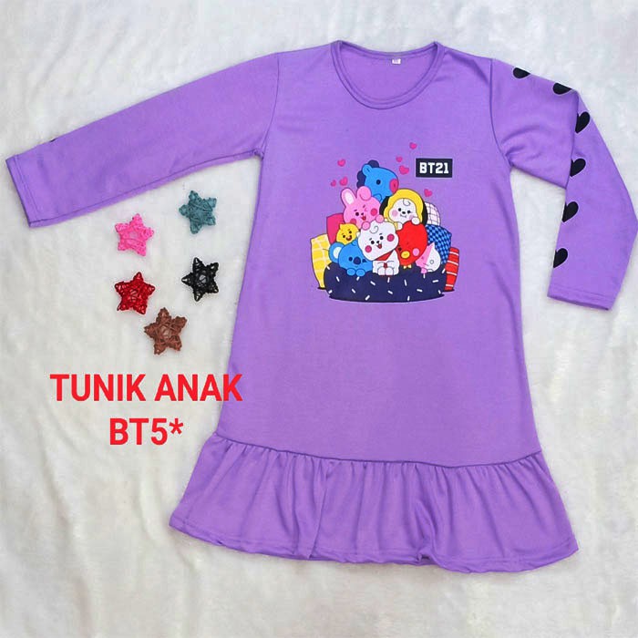 TUNIK KAOS ANAK / DRESS ANAK PRINTING LIL PONI dan BT5 5-11THN