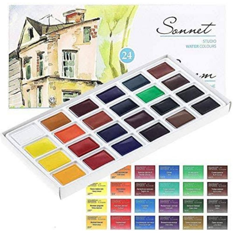 

SONNET Watercolor 16 24 clr FULL PAN Cat air White Nights Nevskaya Palitra Student Grade READY