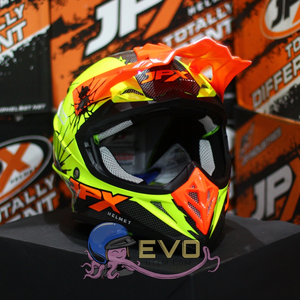 HELM JPX CROSS_FOX1 SERI X34 - FLUO YELLOW GLOSS + GOOGLE SNAIL (ONGKIR 2 KG) HELM JPX X34 YELLOW FLUO ORIGINAL HLEM JPX X34 HELEM JPX HELM KLX HELM JPX TERBARU