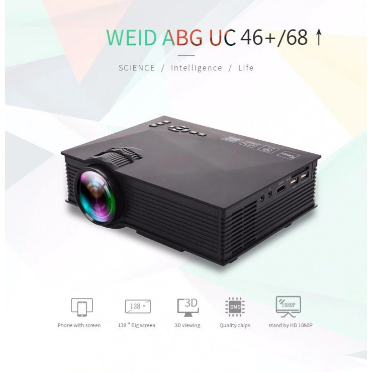 UNIC UC68 Projector with Miracast AirPlay 1800 Lumens - 2x UC46 Lumens - Proyektor Murah Terbaik