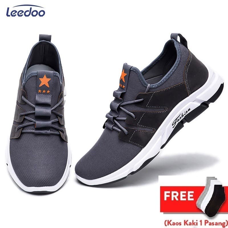 Leedoo Sepatu Sneakers Pria Import Sepatu Pria Casual MR202 - Abu-abu, 39