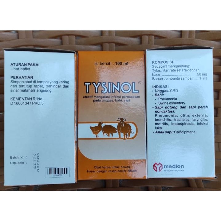 TYSINOL 100ml Medion Antibiotik Pernapasan Penyakit Hewan Ternak Sapi Kambing Domba Babi Unggas Ayam Bebek Kerbau Kelinci