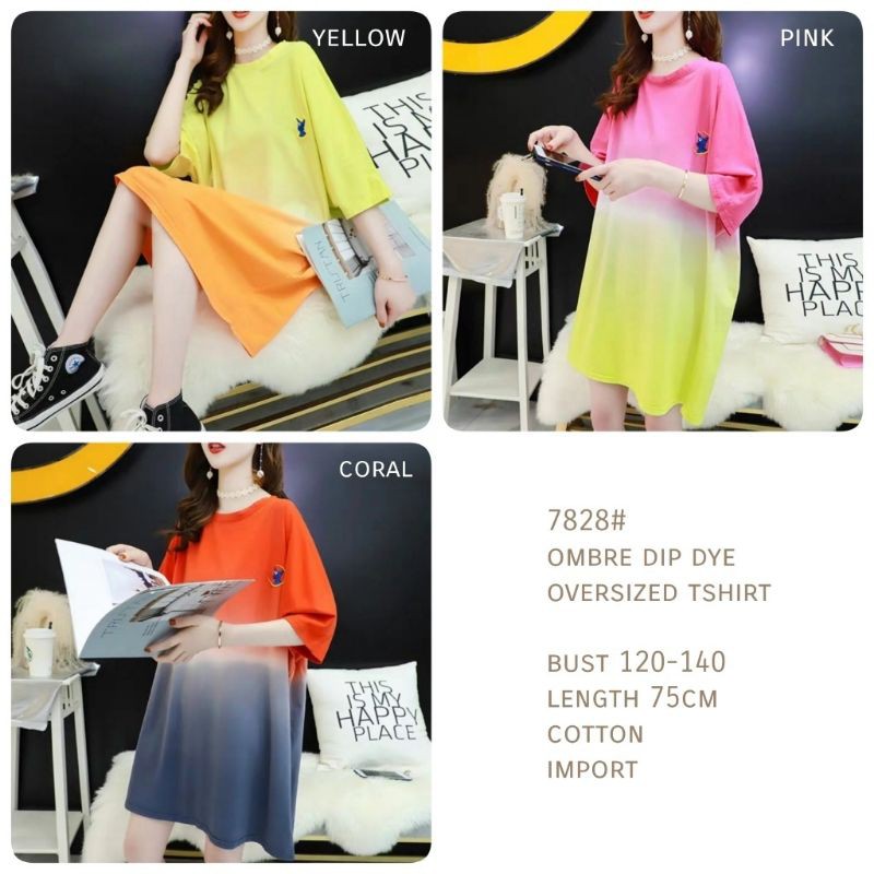 MDLD ~ 7828 OMBRE DIP DYE OVERSIZED TEE KAOS OVERSIZE OMBRE IMPORT KAOS CEWEK FASHION IMPORT