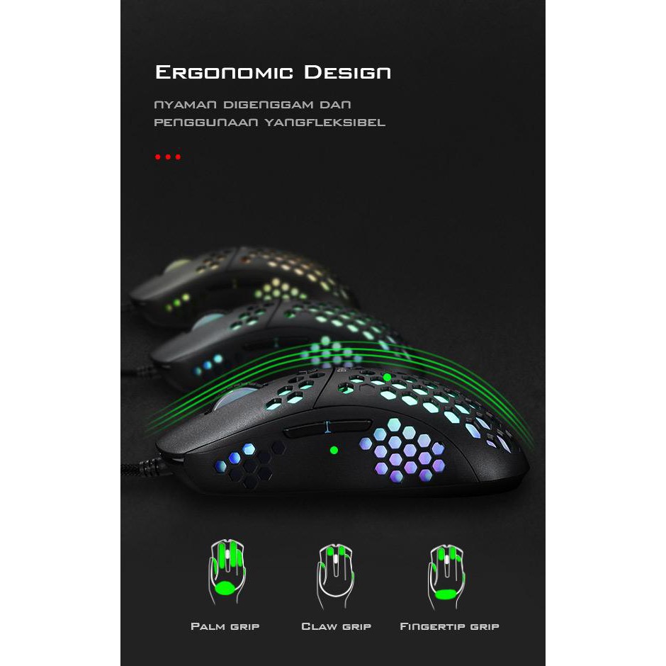 Mouse Gaming Honeycomb GAMEN GM710 6400 DPI Macro Ultralight - Garansi Resmi 1 Tahun