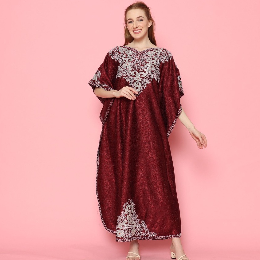 Gamis Wanita Muslim full bordir payet bahan jaguar satin pesta lebaran all size by kaftan sakura