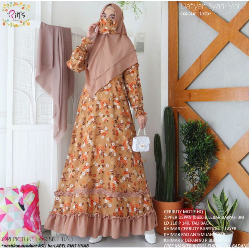 Free masker gamis syari set khimar dan masker gamis syari motif Bunga gamis busui Dafiyah Syari