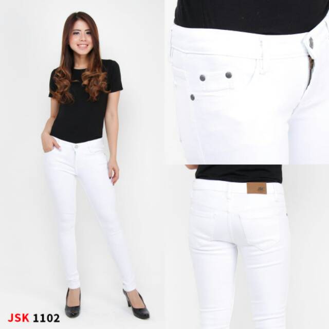 Celana Panjang Skinny Jeans Wanita Big Size Jumbo Putih Navy