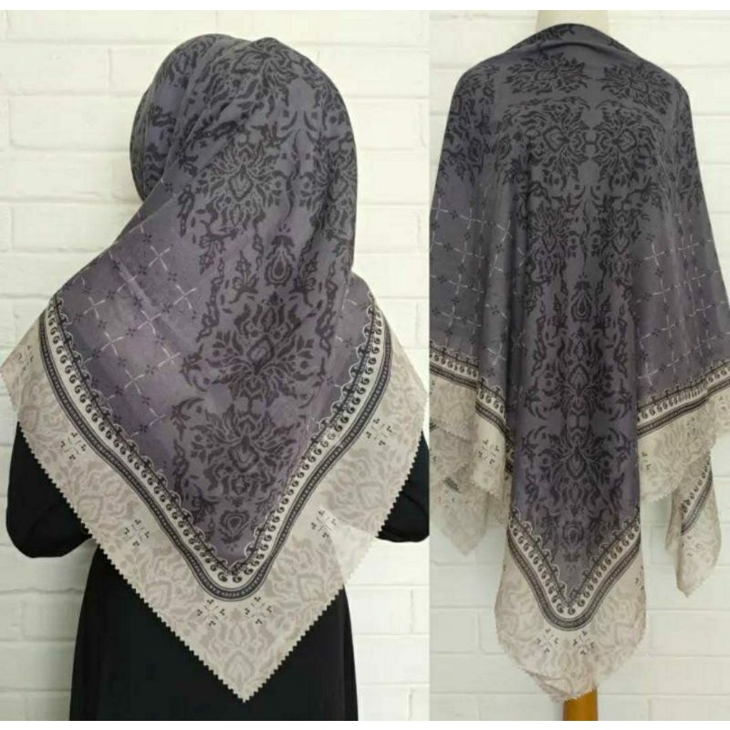 NEW JILBAB HIJAB VOAL MOTIF SYAR'I 130X130 PREMIUM SQUARE LASERCUT KERUDUNG SEGI EMPAT-ANGGREK ABU
