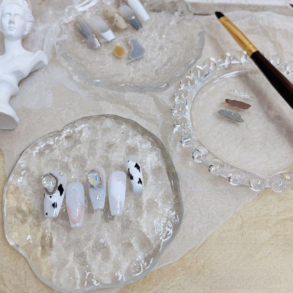 Mxbeauty Palet Nail Art DIY Kaca Warna Mixing Plate Tekstur Tidak Teratur Alat Nail Art Pena Tray Holder Papan Display Kuku