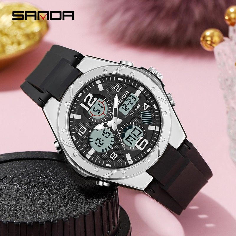 Jam Tangan SANDA 6062 Jam Tangan Wanita Digital Analog Dual Time Shockproof Anti Air