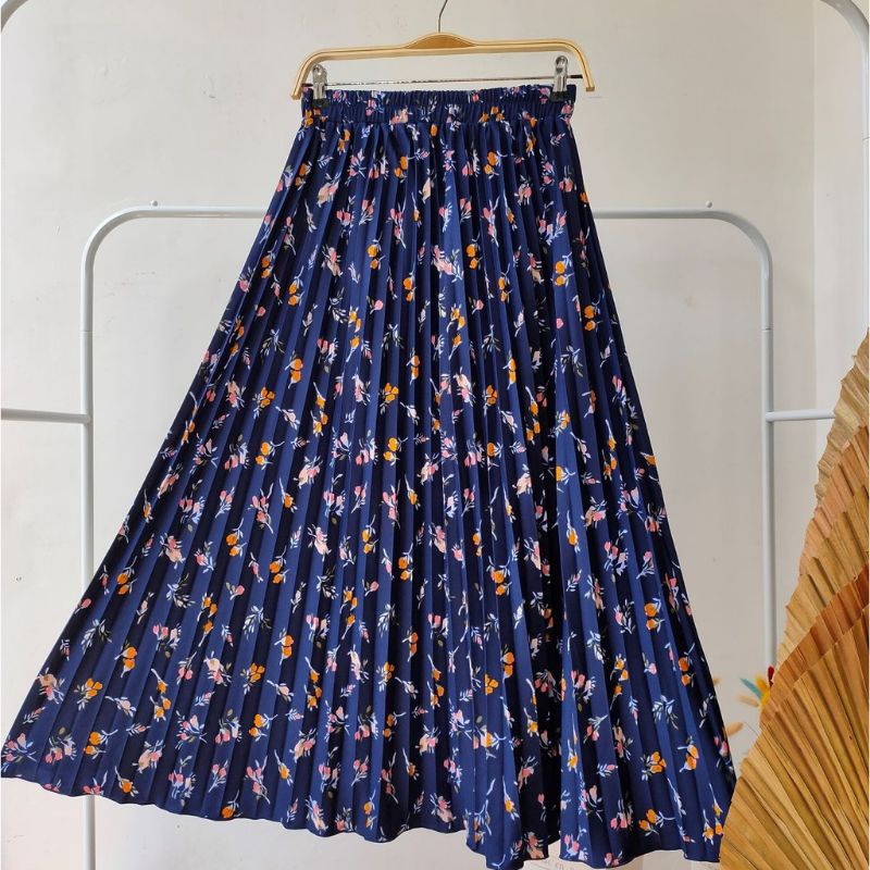 ROK PLISKET MOTIF FLOWER  ROK WANITA MOTIF HANA SKIRT