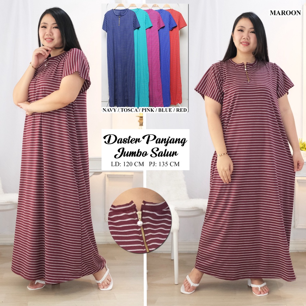 Daster Panjang Jumbo / Daster Busui Jumbo Salur Mewah ( Real Pick ) XXL Lingkar dada 120cm Panjang d