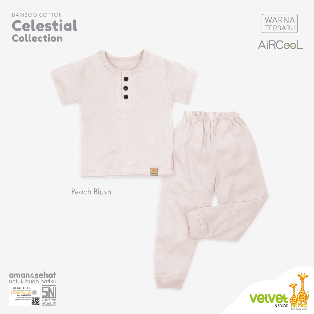 Castle - Velvet Junior Bamboo Cotton AirCool Setelan Baju Pendek Kancing Dada + Celana Panjang Celestial Series Size L/XL/2/3/4/5