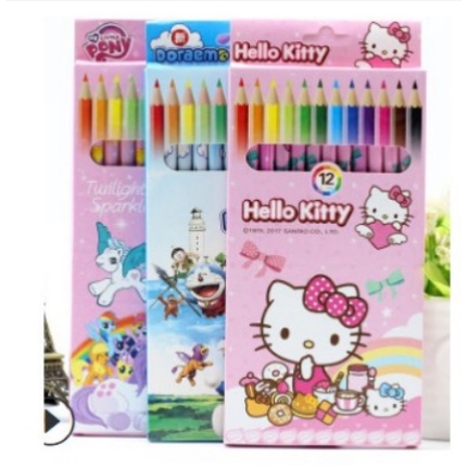 TS01- PSS001 Pensil Warna-warni set isi 12 pcs motif kartun / Crayon Pensil kayu Set isi 12 Karakter kartun