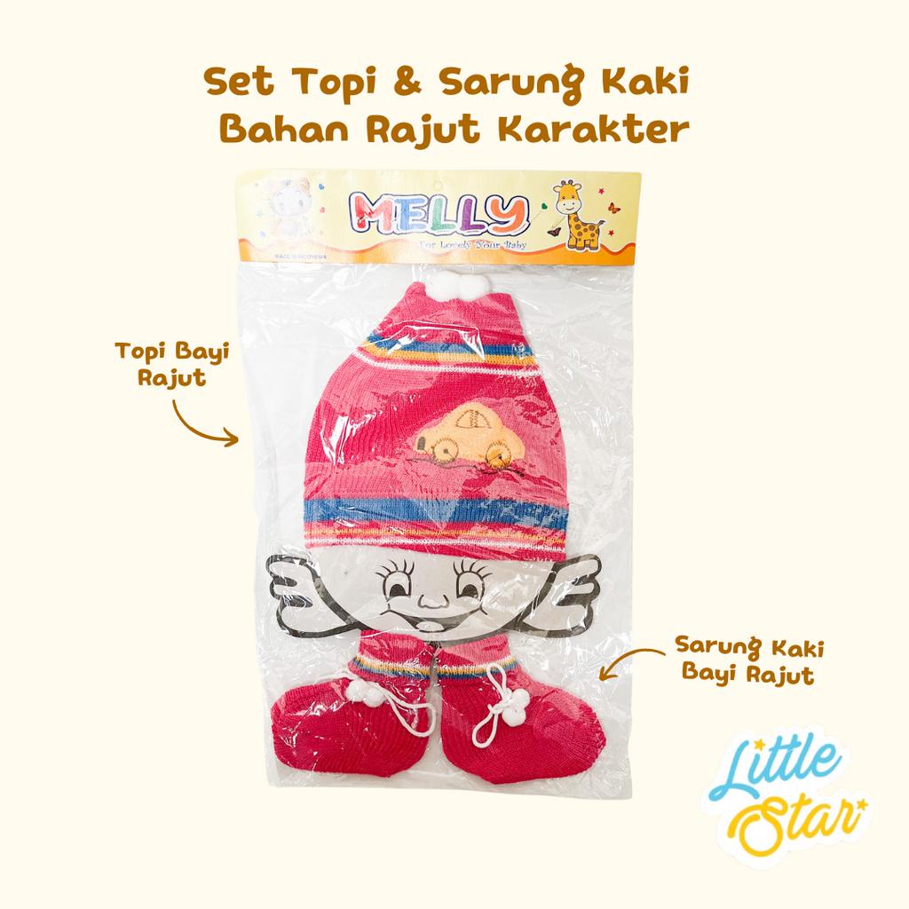 3in1 Set Topi Rajut Sarung Kaki Bayi Baru Lahir Newborn Motif Karakter Premium Knit