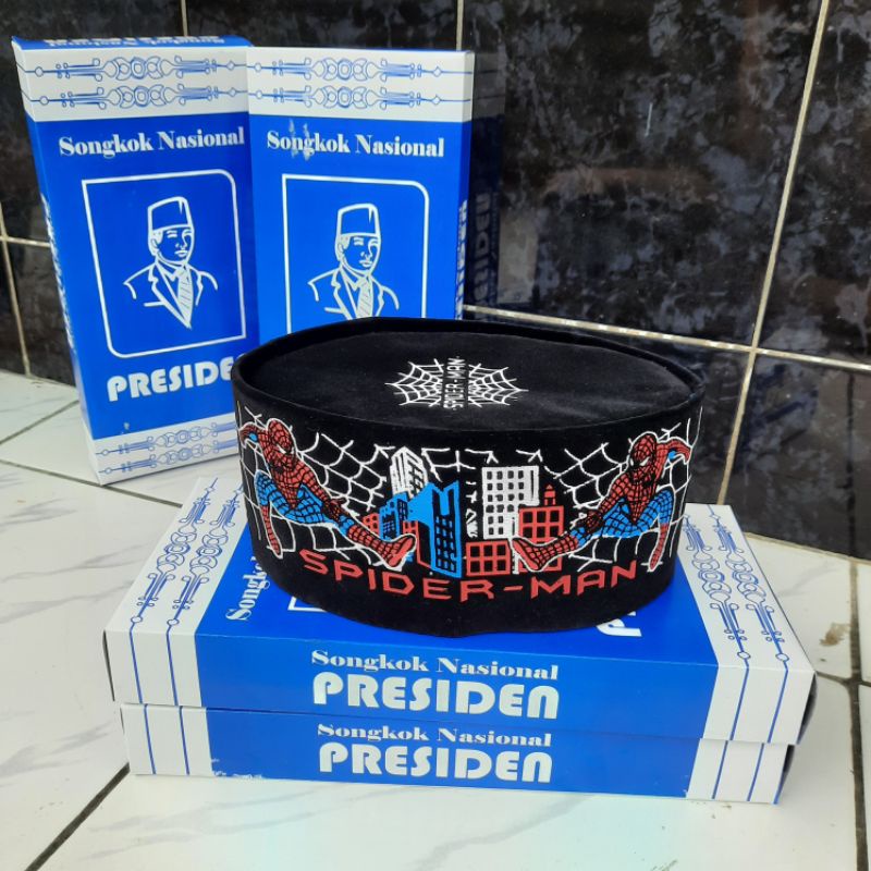 promo !!! songkok peci karakter anak spiderman merek presiden