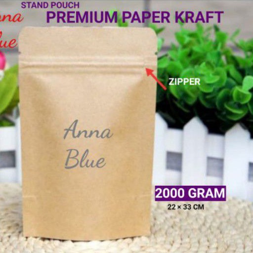 KEMASAN KOPI SNACK/STAND POUCH PAPER KRAFT ZIPPER 2 KG/GUSSET