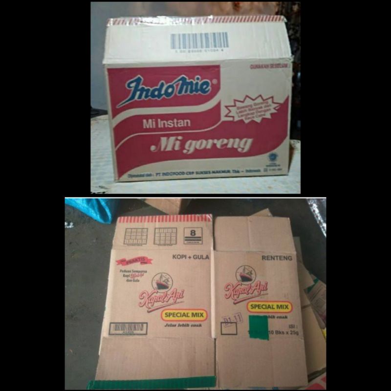 Kardus Box Packing Dus Kosong Bekas Indomie 34x20x24 cm dan Kapal Api 27x23x23 cm