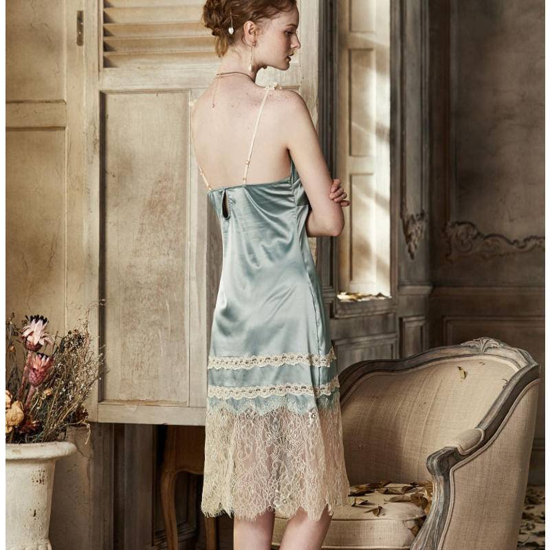 【Wetrose】Sale Sexy Silky V-Neck Sling Lace Women's Sexy Pajamas Nightdress Homewear Baju Tidur Daster Wanita Elegant