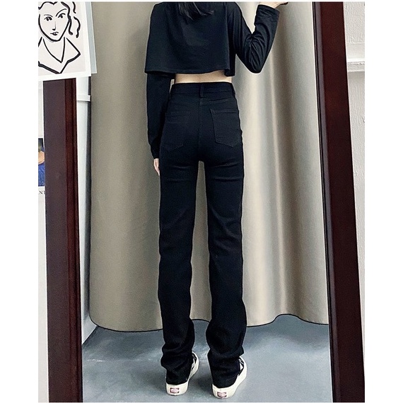 New Hitam high waist  skinny bahan celana jeans panjang wanita