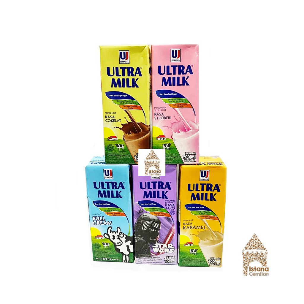 Ultra Susu UHT 200 ML Karamel / Taro / Cokelat / Full Cream / Strawberry