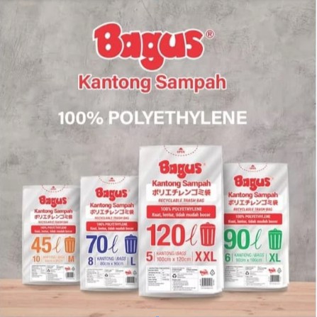 BAGUS Kantong Plastik Sampah 90liter [ Size XL / isi 6 pcs] Eco Friendly Kuat Bening Transparan