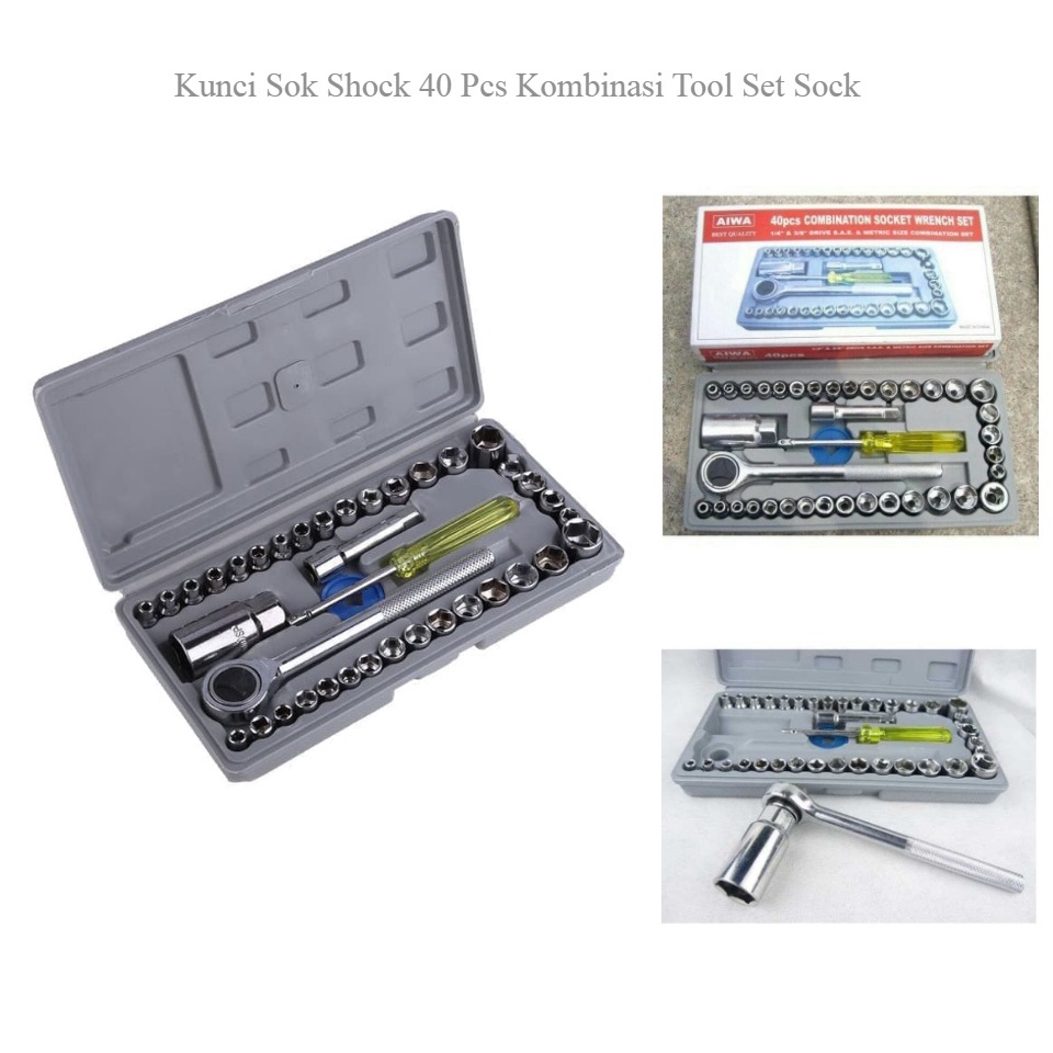 KUNCI SOK 40 PCS Multipurpose Combination Socket Wrench Set Tool Kit Toolkit Box Toolbox