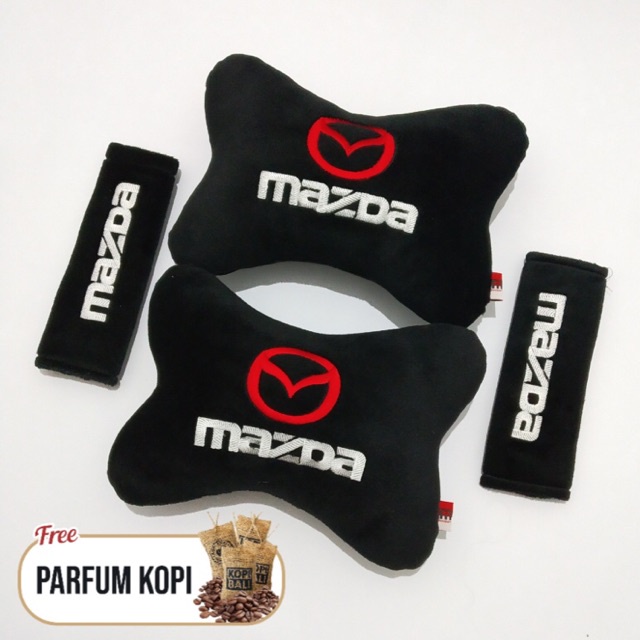Equivalents| Spesial Bantal Mobil Set 2 in 1 Mobil Mazda Hitam Empuk Elegan Headrest Premium