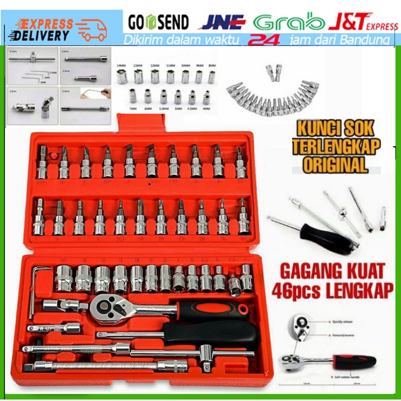 Kunci SOK 46 PC Set Socket (1/4 &quot;)  Full Lengkap Socket Tool Kit Pas Ring L Motor Mobil