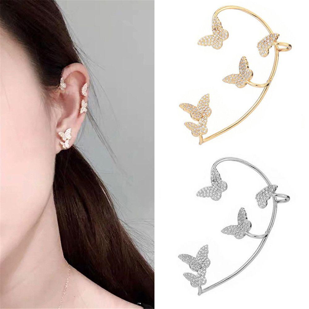 Top Butterfly Ear Cuff Wanita Geometris Tanpa Tindik Zirkon Tindik Palsu